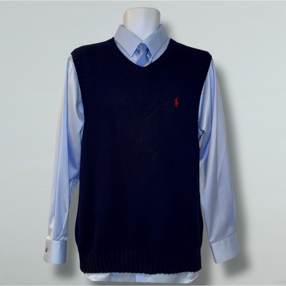 ⭐ POLO RALPH LAUREN 100% Cotton Knit Sweater Vest – Navy Blue, Red Pony –Size XL - Picture 15 of 16